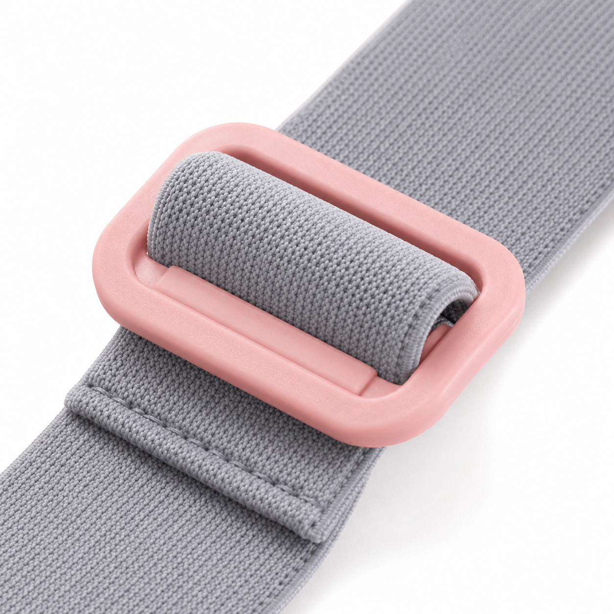 Close-up of the Premium heat and massage belt adjustable pink elastic strap and buckle
