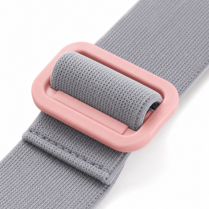 Close-up of the Premium heat and massage belt adjustable pink elastic strap and buckle