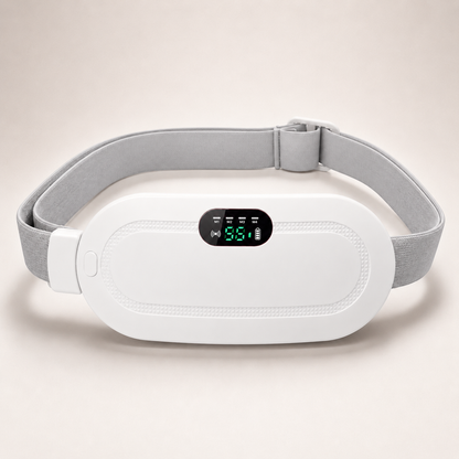 White Premium wearable heat and massage belt with adjustable white elastic strap